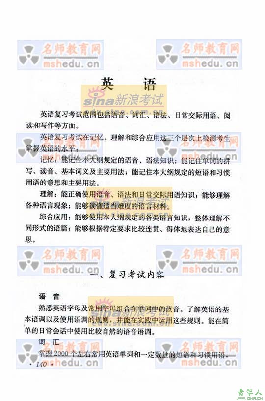 08年全国成人高考考试大纲高起点英语大纲