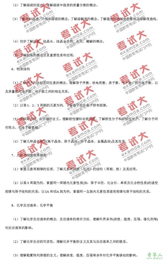 2010普通高校招生全国统考大纲：理综
